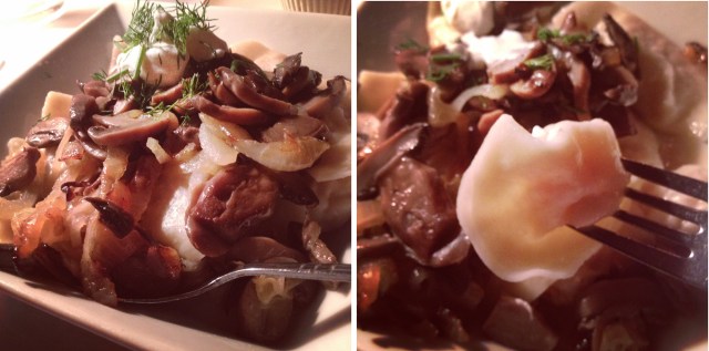 Vareniki smothered in onions and mushrooms