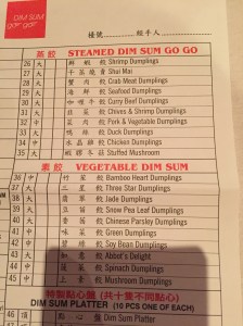 The Dumpling menu at Dim Sum Go Go