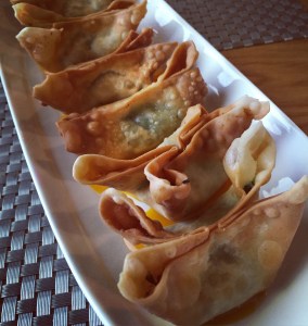 Watercress and soy cheese wontons