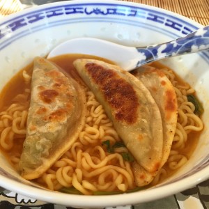 Hot Vegetable Dumplings with Nongshim Soon Veggie Ramen
